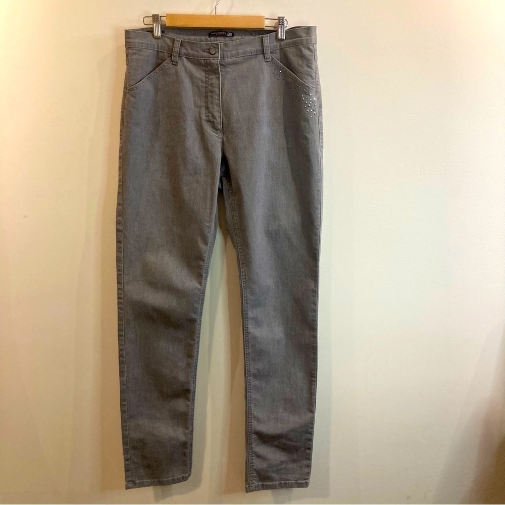 BETTY BARCLAY SZ 12 For Elements Grey Blinged Pockets Jeans Style Pants Trousers